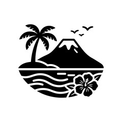 Masterpiece Maui, Hawaii icon featuring the island's most recognizable elements including palm trees, ocean waves, volcanic landscapes, and tropical flowers. Perfect for travel brands, tourism busines © puntip_a