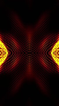 Abstract fiery glowing particles forming symmetrical patterns on black background