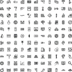 Fototapeta premium Diverse collection of thin line icons covering a wide range of subjects, including business, technology, nature, food, travel, and everyday items, for modern design projects