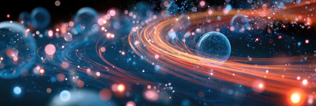 Swirling nebulous energy with glowing particles and transparent spheres