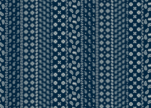 Paisley fabric motifs patchwork wallpaper abstract vector seamless pattern for scarf kerchief shirt fabric carpet rug tablecloth pillow placemat