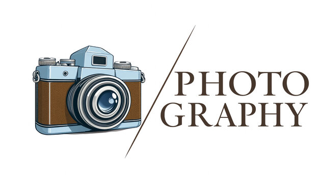 Vintage camera icon with typography word photography for creative design projects
