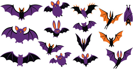 Obraz premium Halloween bats and bunny illustration with orange and purple colors