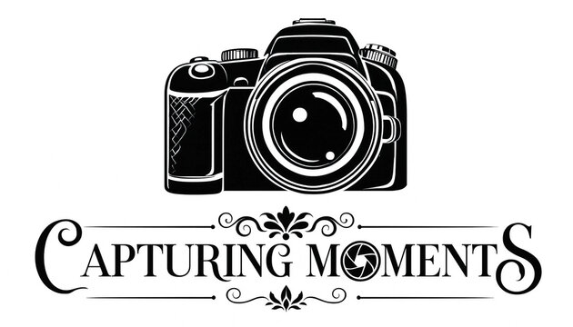 Camera icon logo with text capturing moments for photography branding and business design