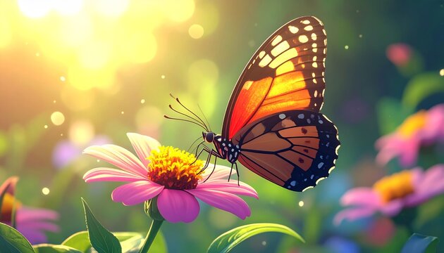 Vibrant monarch butterfly on pink flower.