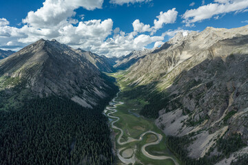 Aerial Panorama of U-Shaped Glacial Valley and Wetlands under Mount Genyen © why2husky