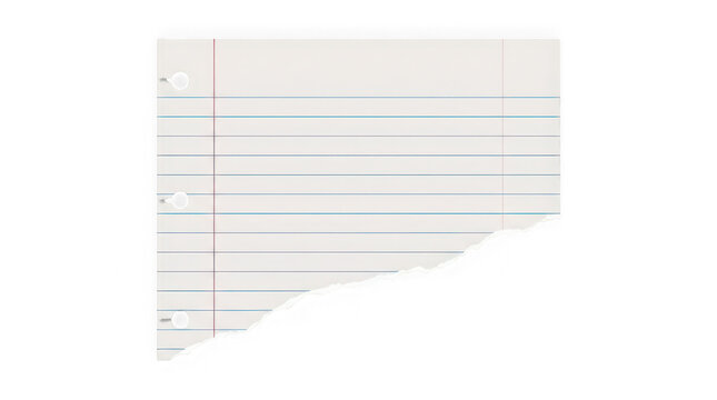 Ripped piece of lined binder paper isolated on transparent background