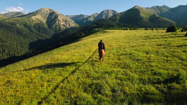 Scenic mountain landscape near Narynkol, Merke and Kakpak village in Kazakhstan. Green summer pastures, alpine meadows and majestic mountains create a perfect destination for eco-tourism and outdoor a