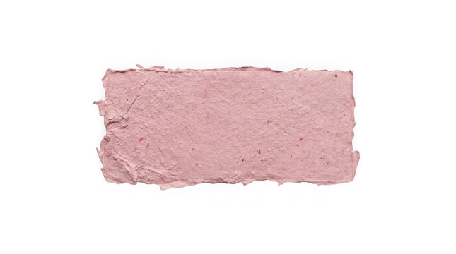 Rectangular piece of handmade light pink paper with torn edges, isolated on transparent background