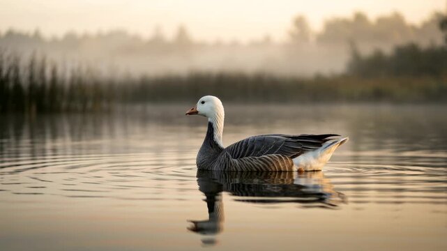 emperor goose close up swimming at alaska lake during morning light video