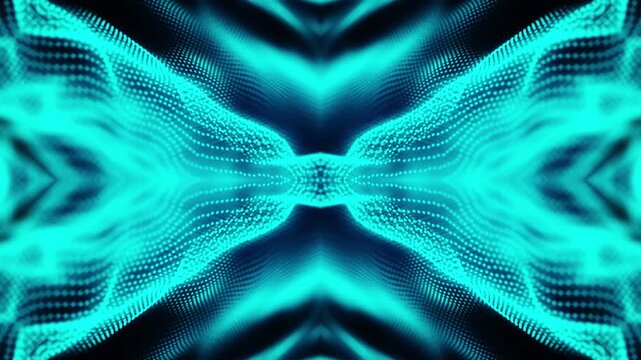 Abstract glowing blue particles form dynamic wave patterns in digital space