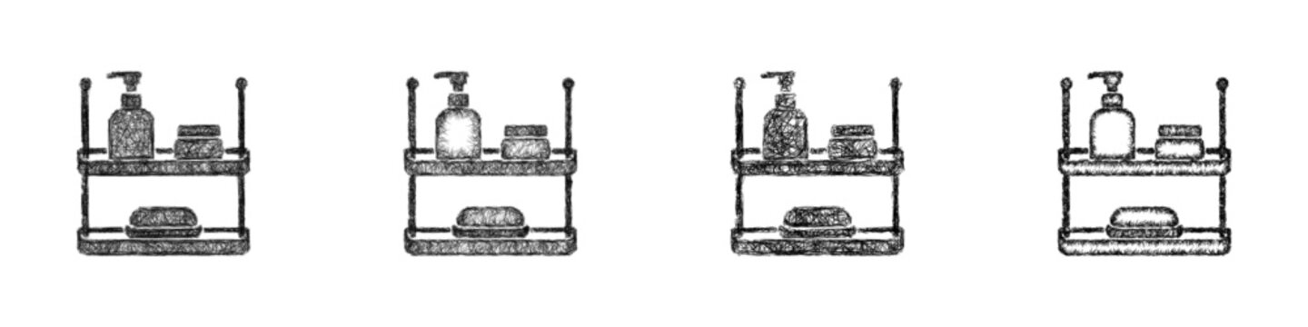 Sketch shower shelf icon design set