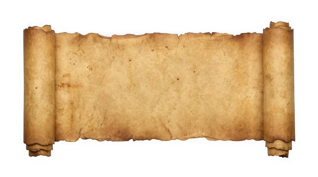 Old vintage scroll made of aged brown paper isolated on transparent background