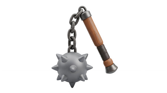 Medieval Spiked Flail Weapon 3D Render on Black Background