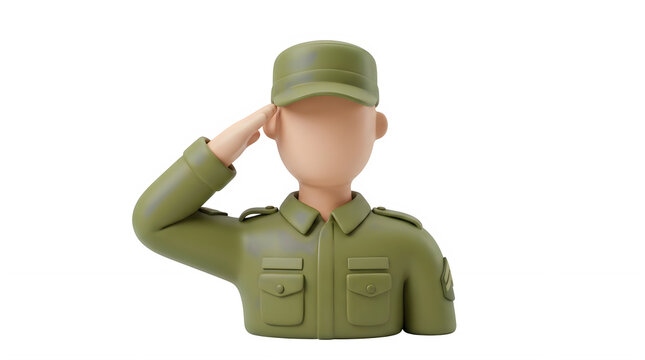 3D Cartoon Soldier Avatar Saluting in Green Military Uniform