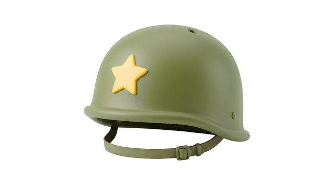 Stylized Green Army Helmet with Yellow Star Icon on Black