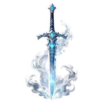 Frost-Bite Edge fantasy ice sword weapon asset for 2D game isolated