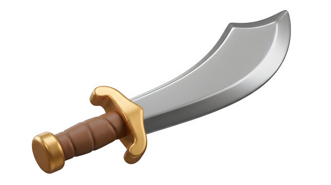 Stylized 3D Scimitar Sword with Golden Guard and Brown Handle