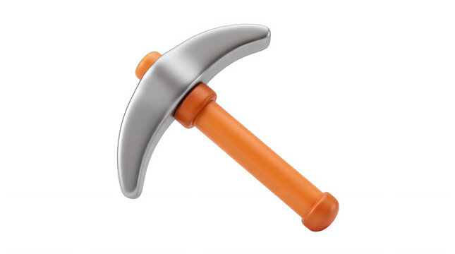 3D Stylized Pickaxe Icon with Orange Handle and Silver Head