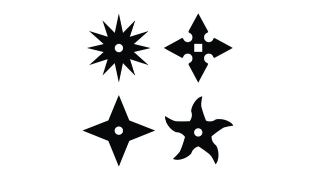 Black ninja throwing stars on white background shuriken vector illustration isolated on white background.