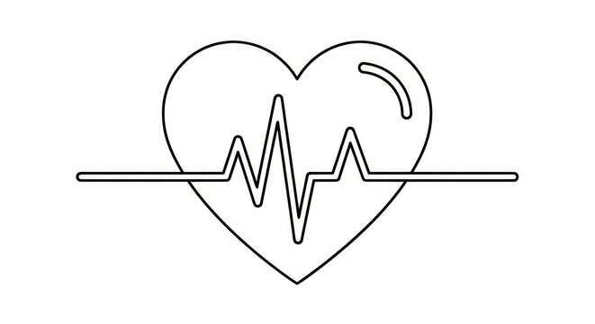 Minimalist Heart Shape Icon With EKG Pulse Line Illustration.