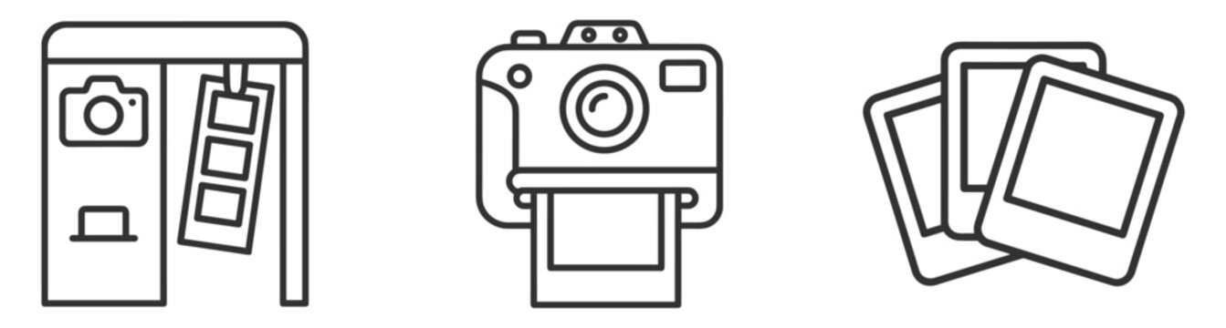 photo booth camera with photo strip and instant film pictures vector illustration on transparent background