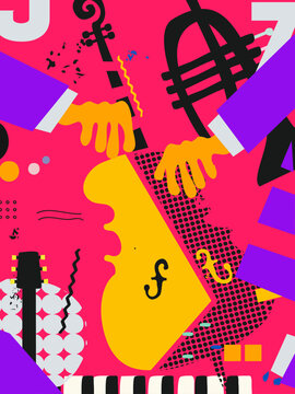 Abstract Music Background, vector illustration. Collage with musical instruments.