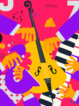 Abstract Music Background, vector illustration. Collage with musical instruments.