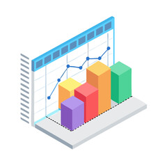 Fototapeta premium Isometric Business Chart Graph Illustration Showing Data Analytics and Financial Growth Trend