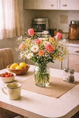 Fototapeta premium Charming floral arrangement in kitchen.