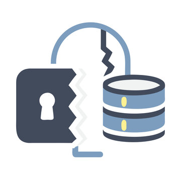Data Breach Security Illustration: Broken Padlock and Database with Cybersecurity Theme