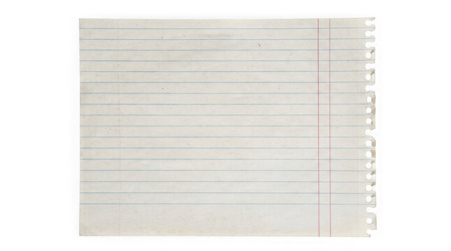 Lined paper with red margin isolated on transparent background