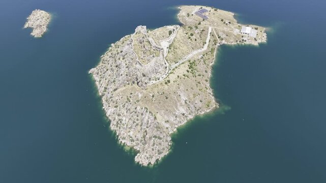 Aerial Drone View of Pertek Castle on Keban Reservoir in Tunceli, Turkey with Historic Fortress Landscape