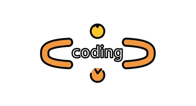Minimalist coding logo with orange brackets and text on white background.