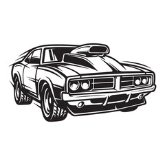 Naklejka premium Vintage muscle car monochrome illustration with aggressive design.