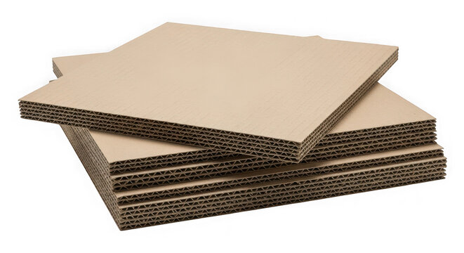 Stack of heavy duty triple wall corrugated cardboard sheets isolated on transparent background
