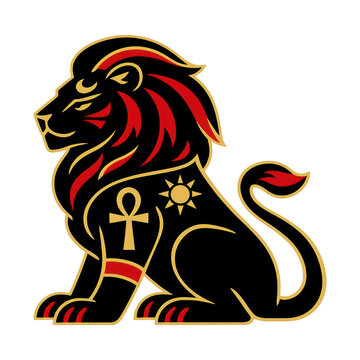 PNG Regal lion with symbolic elements.