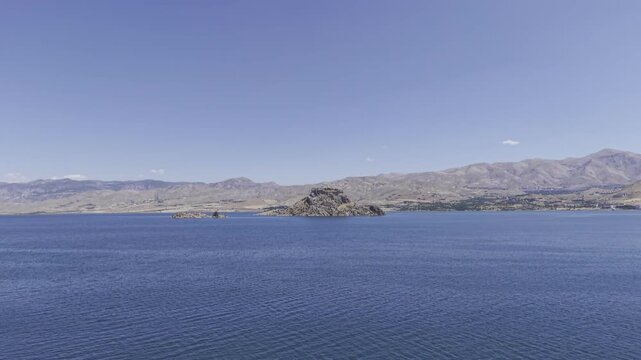Aerial Drone View of Pertek Castle on Keban Reservoir in Tunceli, Turkey with Historic Fortress Landscape