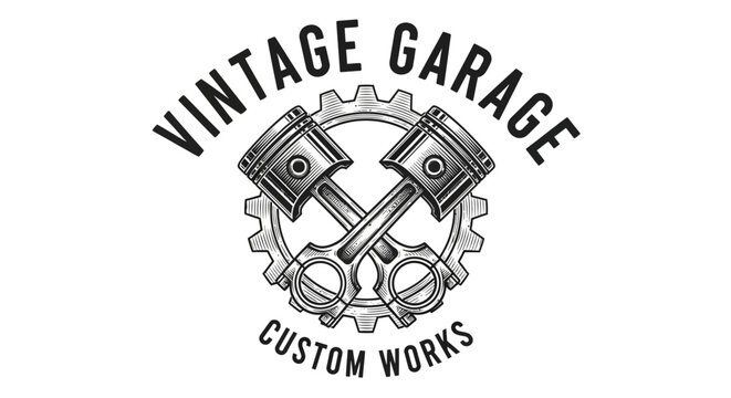 Vintage Garage Custom Works Logo Design.