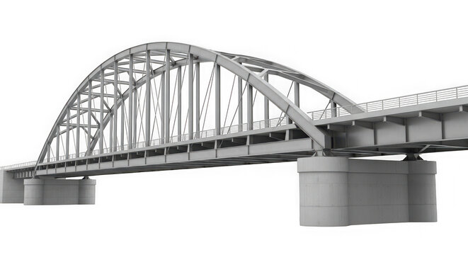 Modern steel arch bridge construction isolated on transparent background