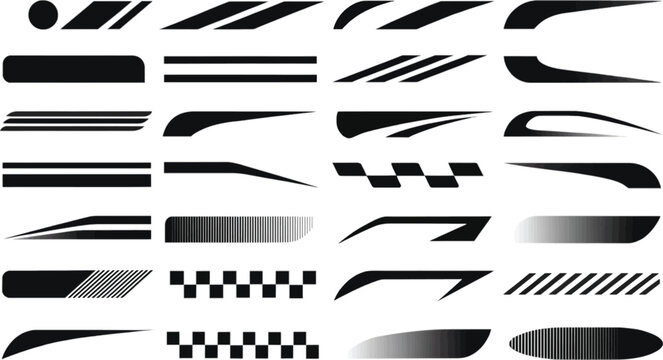 Dynamic Abstract Sport Stripes and Decals for Automotive Graphics in Black and White
