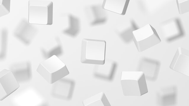 White keyboard keys isolated on white background. Copy space. Button. Blank. 3d illustration.
