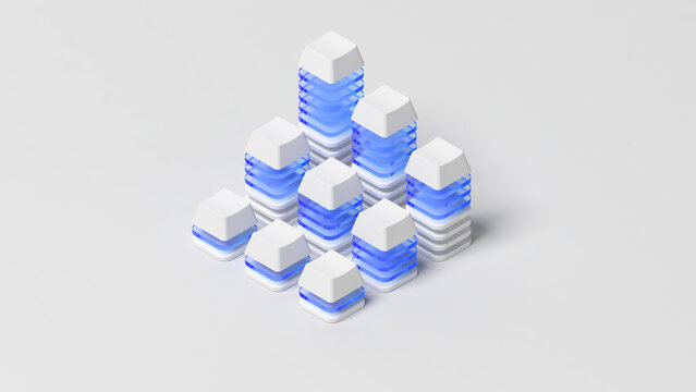 Abstract keyboard keys. Copy space. Button. Blank. 3d illustration.