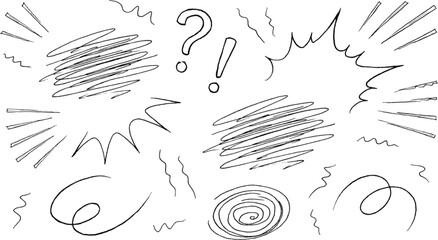 Hand Drawn Scribble Elements with Question and Exclamation Marks during Dynamic Bursting Effect Vector Illustration © MMM
