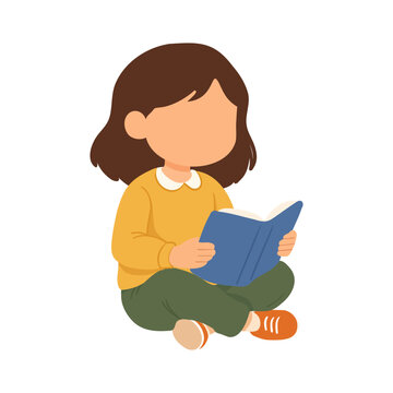 Cute Girl Reading Book Hand Drawn Character