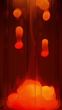 Mesmerizing orange lava lamp bubbles glowing in the dark room