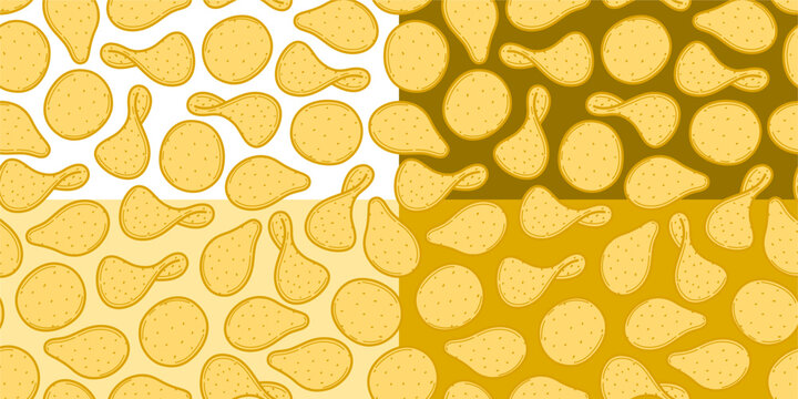 potato chips seamless pattern background. doodle potato chips pattern background. unhealthy snacks chips pattern.