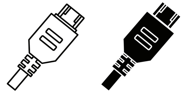 FireWire connector with cable in outline and solid fill for technology concepts