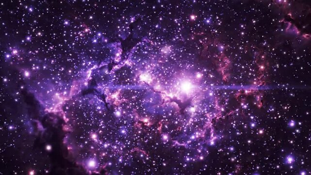 Glowing Stars Shining in a Deep Space Nebula with Vibrant Purple Cosmic Dust and Galactic Clouds