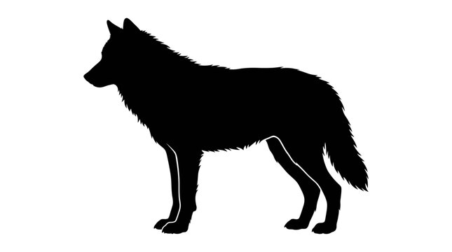 Profile silhouette of a standing wolf facing left